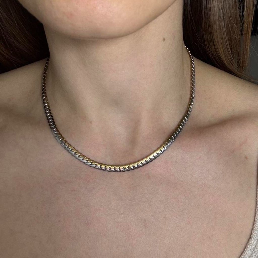 The Hailey Delicate Stainless Steel Silver And Gold Necklace Dainty Two Tone 33$